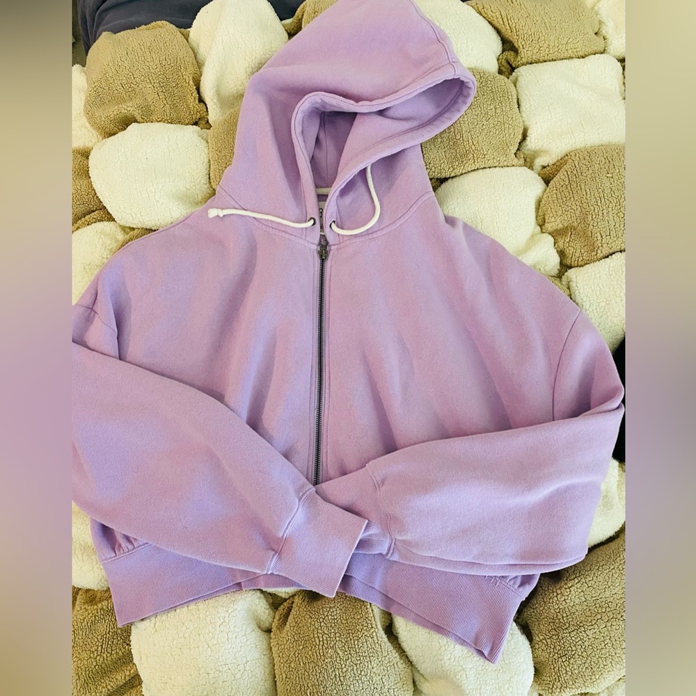 BDG Light Purple Cropped Zip-Up Hoodie